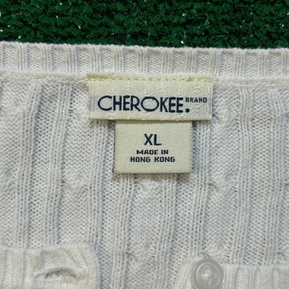 VTG Cherokee Brand Cable Knit Cardigan Sweater Off White Womens XL Hong Kong - Picture 4 of 9
